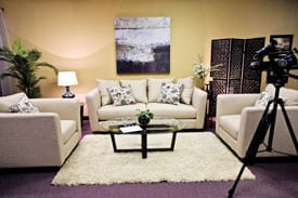 tv talk show set after staging